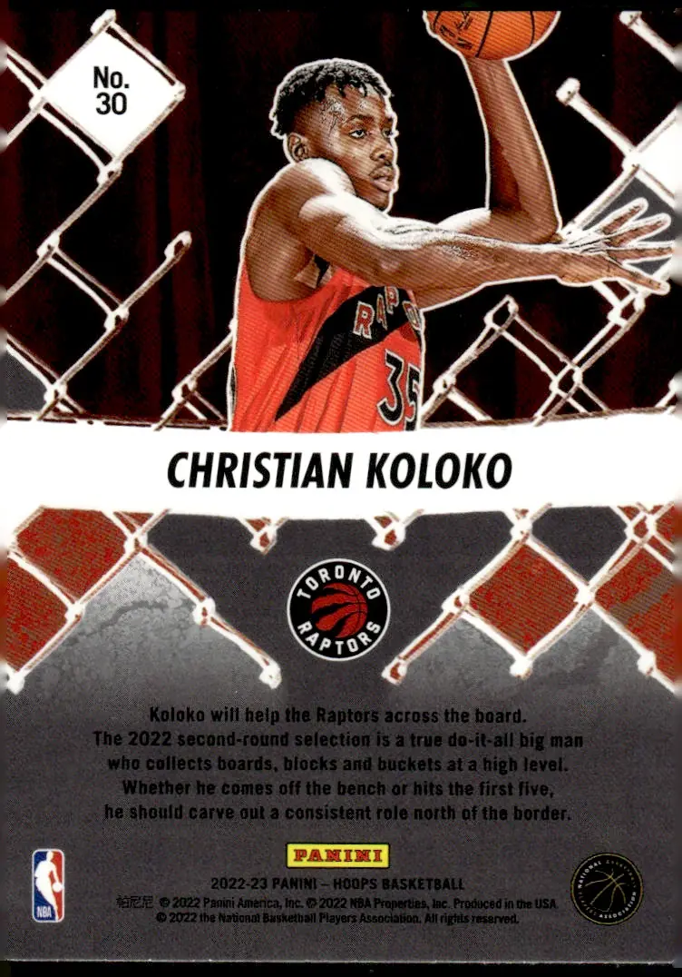 2022-23 NBA Hoops #30 Christian Koloko (back)