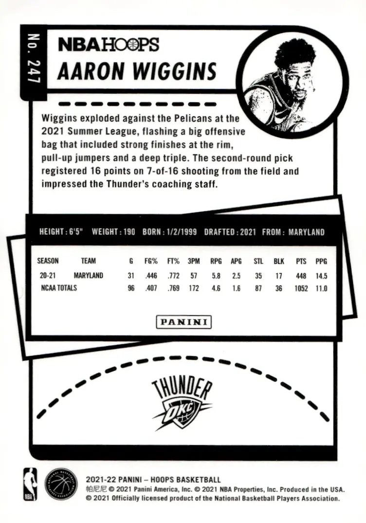 2021-22 NBA Hoops #247 Aaron Wiggins (back)