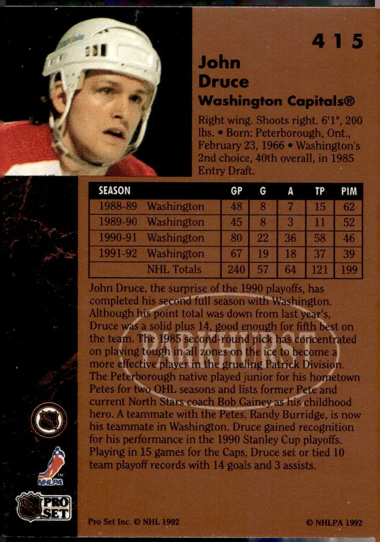 1992-93 Parkhurst #415 John Druce (back)