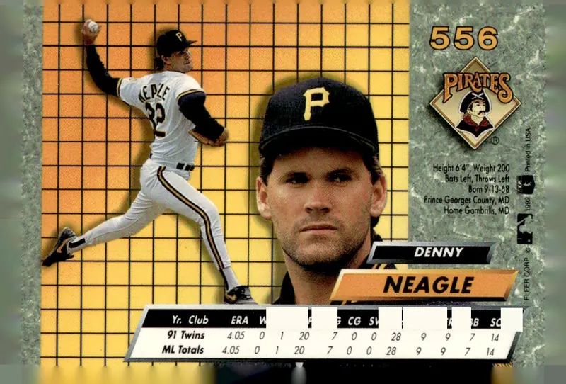 1992 Fleer Ultra #556 Denny Neagle (back)