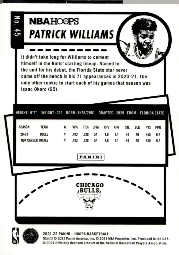 2021-22 NBA Hoops #45 Patrick Williams (back)