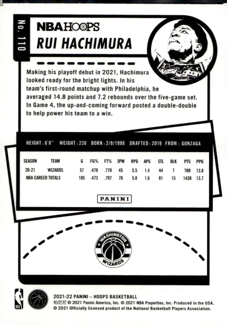 2021-22 NBA Hoops #110 Rui Hachimura (back)