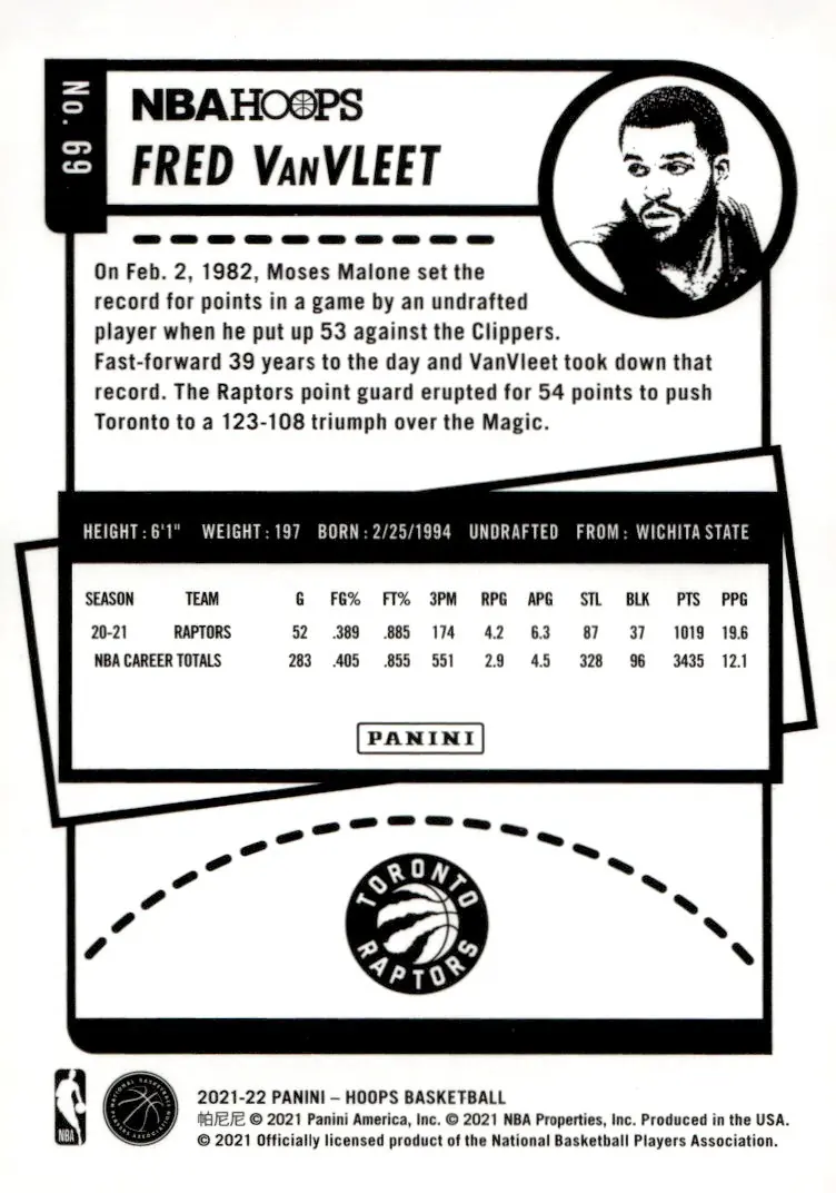 2021-22 NBA Hoops #69 Fred VanVleet (back)