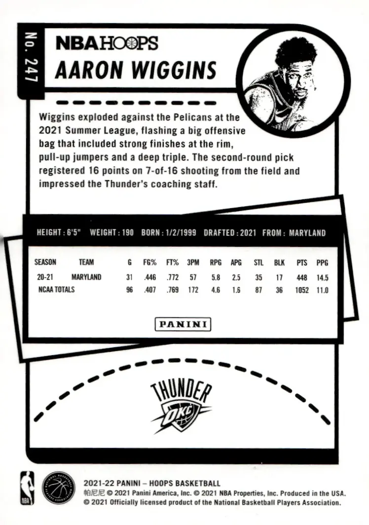 2021-22 NBA Hoops #247 Aaron Wiggins (back)