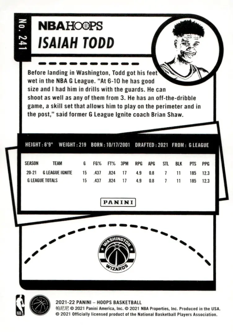 2021-22 NBA Hoops #241 Isaiah Todd (back)