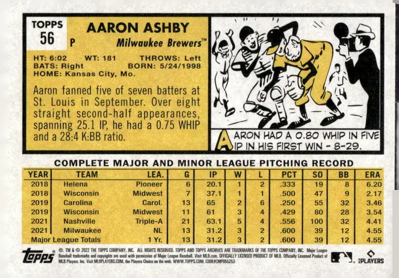2022 Topps Archives #56 Aaron Ashby (back)