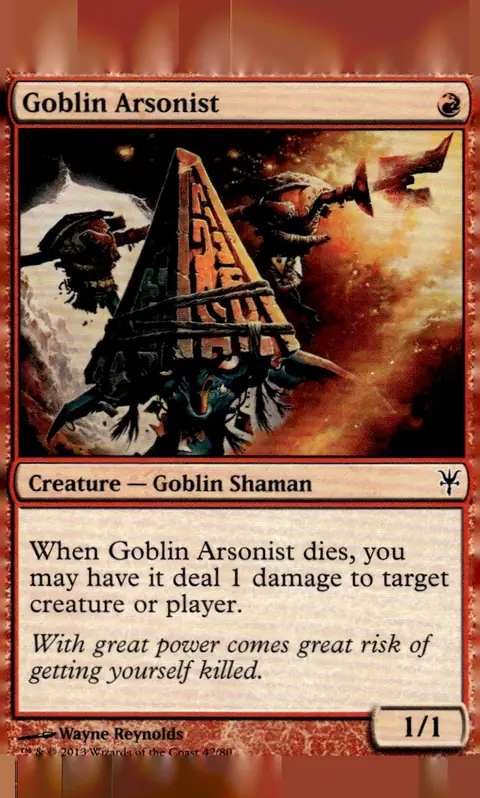 2013 Duel Decks: Sorin vs. Tibalt (DDK) #42/80 Goblin Arsonist (Creature — Goblin Shaman, 1/1); art by Wayne Reynolds