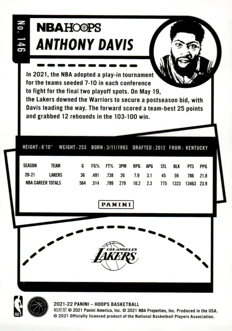 2021-22 NBA Hoops #146 Anthony Davis (back)