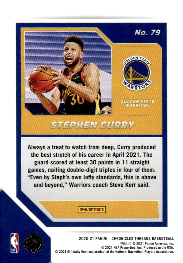 2020-21 Panini Chronicles Basketball #79 Stephen Curry (back)