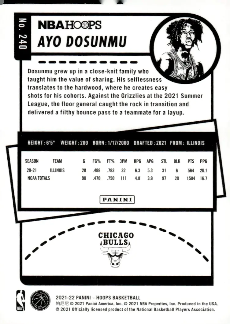 2021-22 NBA Hoops #240 Ayo Dosunmu (back)