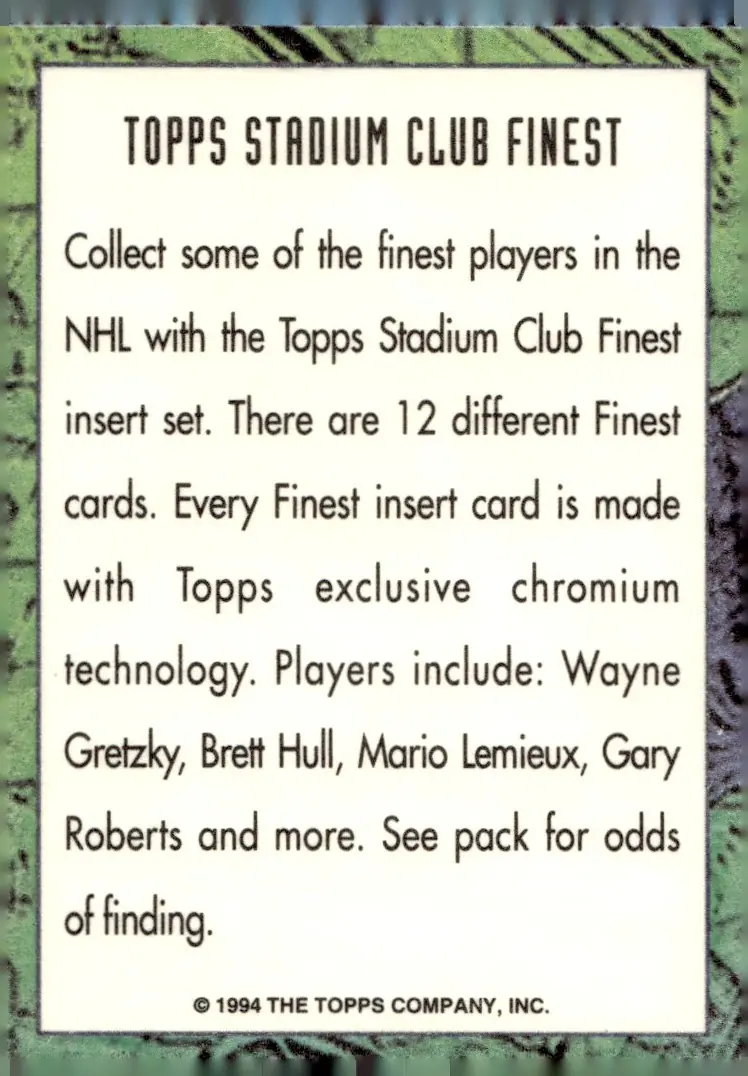 1994-95 Topps Stadium Club Info Card (back)