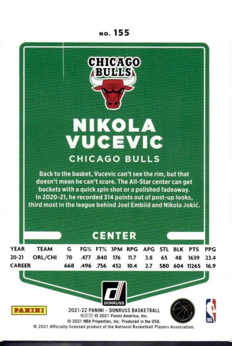 2021-22 Donruss #155 Nikola Vucevic (back)