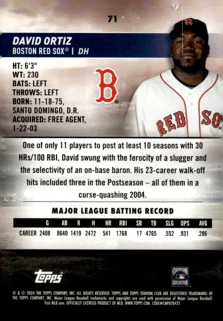 2024 Topps Stadium Club #71 David Ortiz (back)