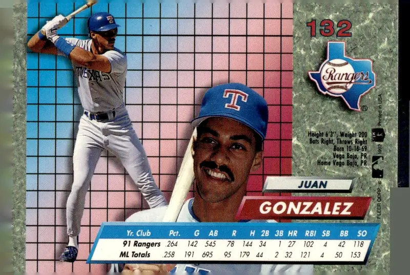 1992 Fleer Ultra #132 Juan Gonzalez (back)