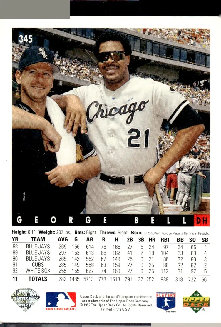 1993 Upper Deck #345 George Bell (back)