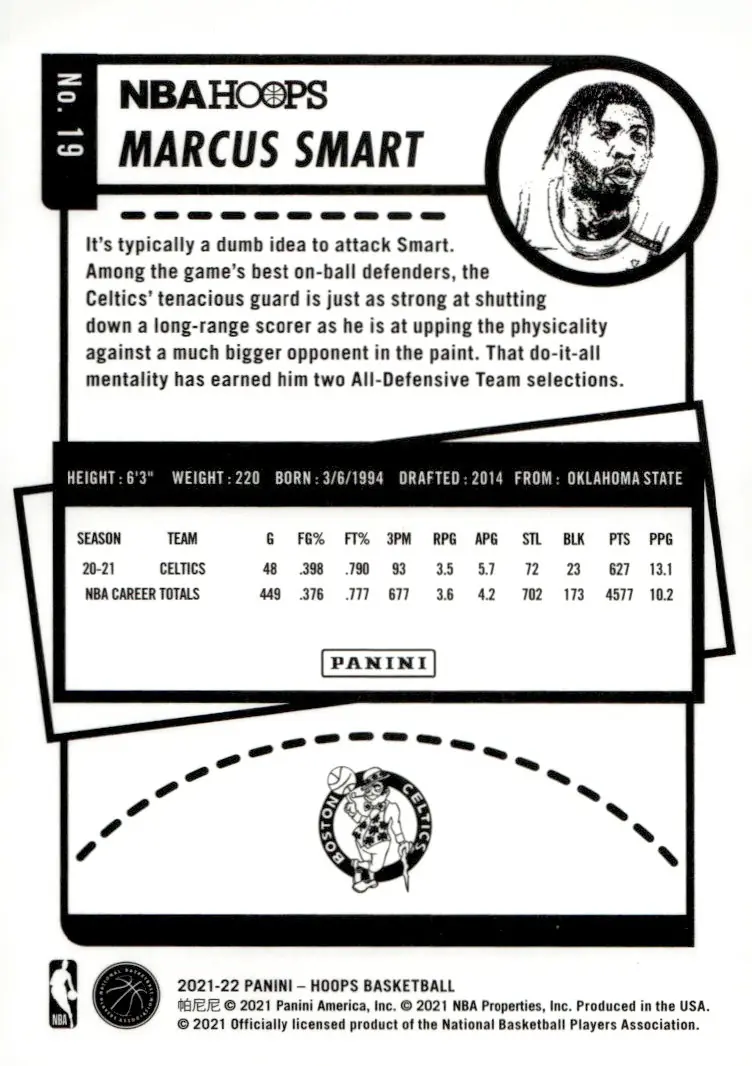 2021-22 NBA Hoops #19 Marcus Smart (back)