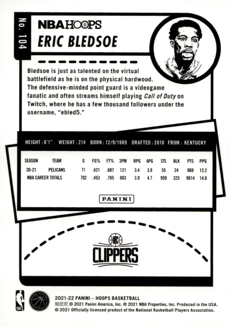 2021-22 NBA Hoops #104 Eric Bledsoe (back)