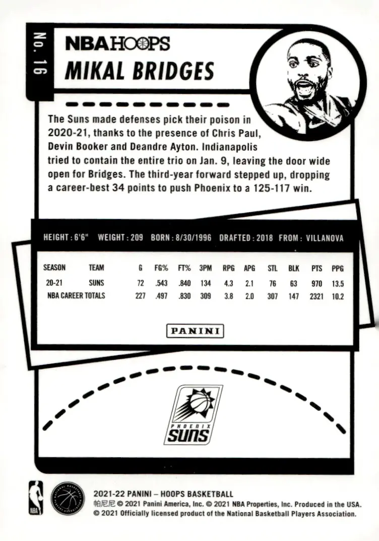 2021-22 NBA Hoops #16 Mikal Bridges (back)