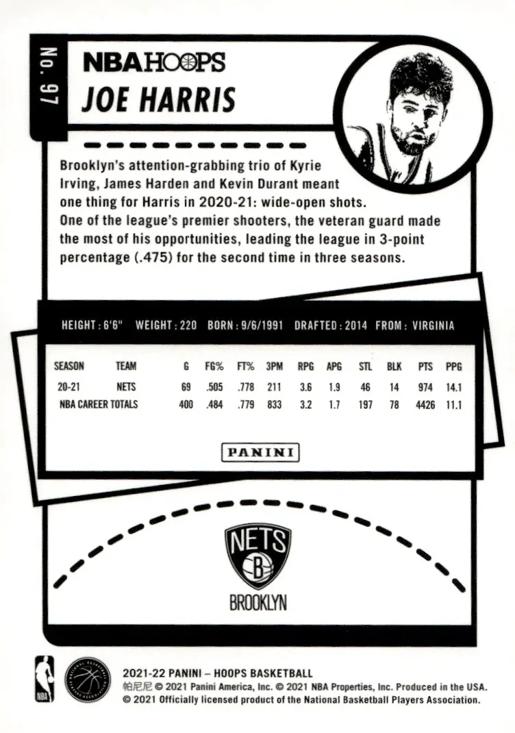 2021-22 NBA Hoops #97 Joe Harris (back)