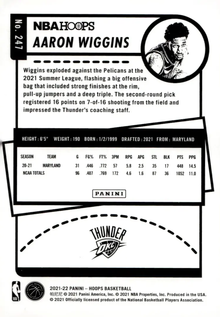 2021-22 NBA Hoops #247 Aaron Wiggins (back)