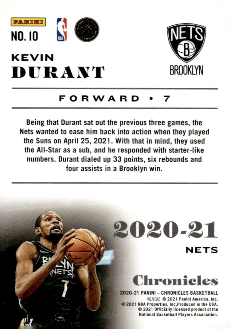 2020-21 Chronicles #10 Kevin Durant (back)