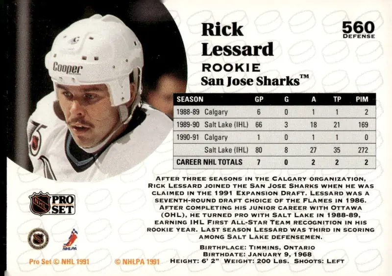 1991-92 Pro Set (Series 2) #560 Rick Lessard (back)