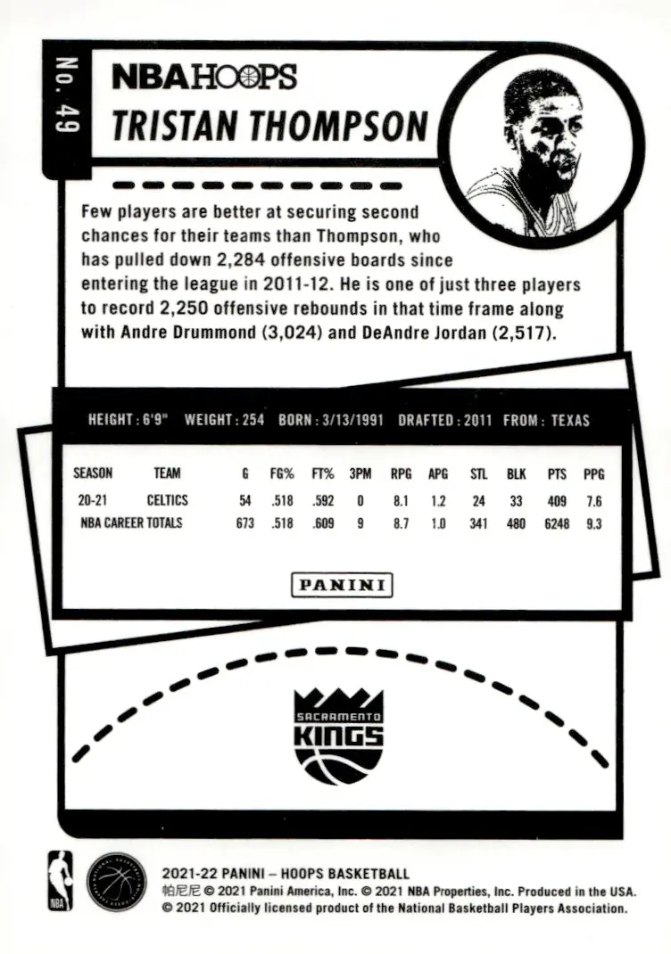 2021-22 NBA Hoops #49 Tristan Thompson (back)