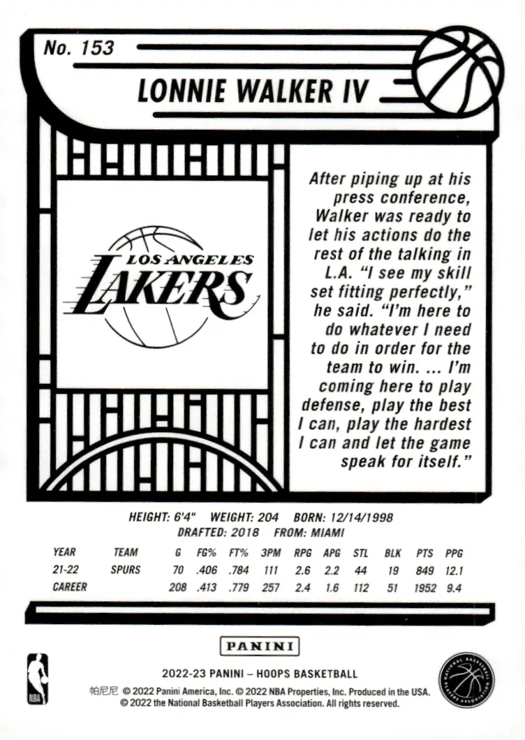 2022-23 NBA Hoops #153 Lonnie Walker IV (back)