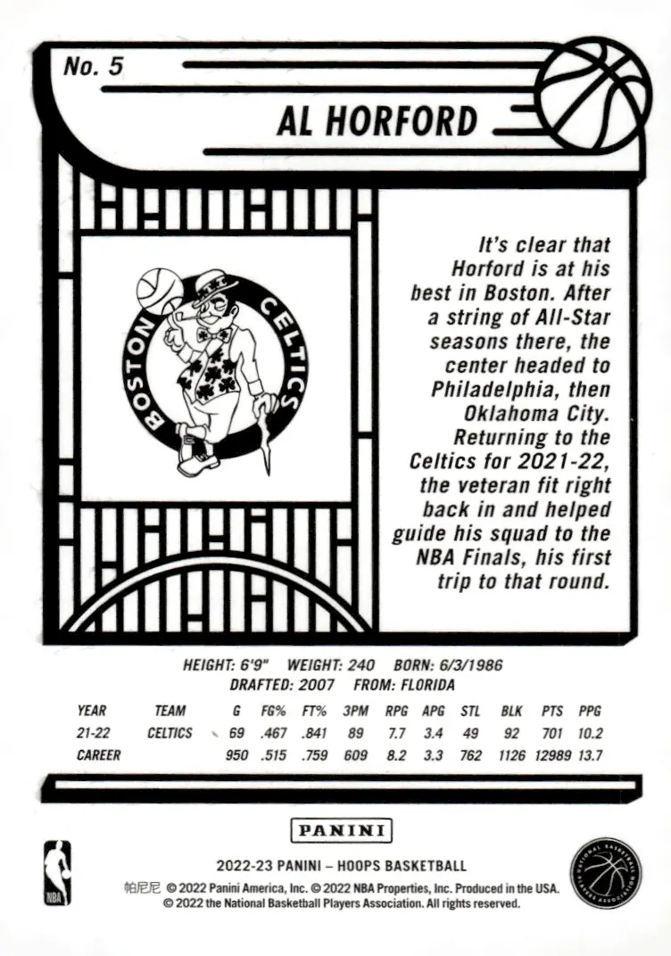2022-23 NBA Hoops #5 Al Horford (back)