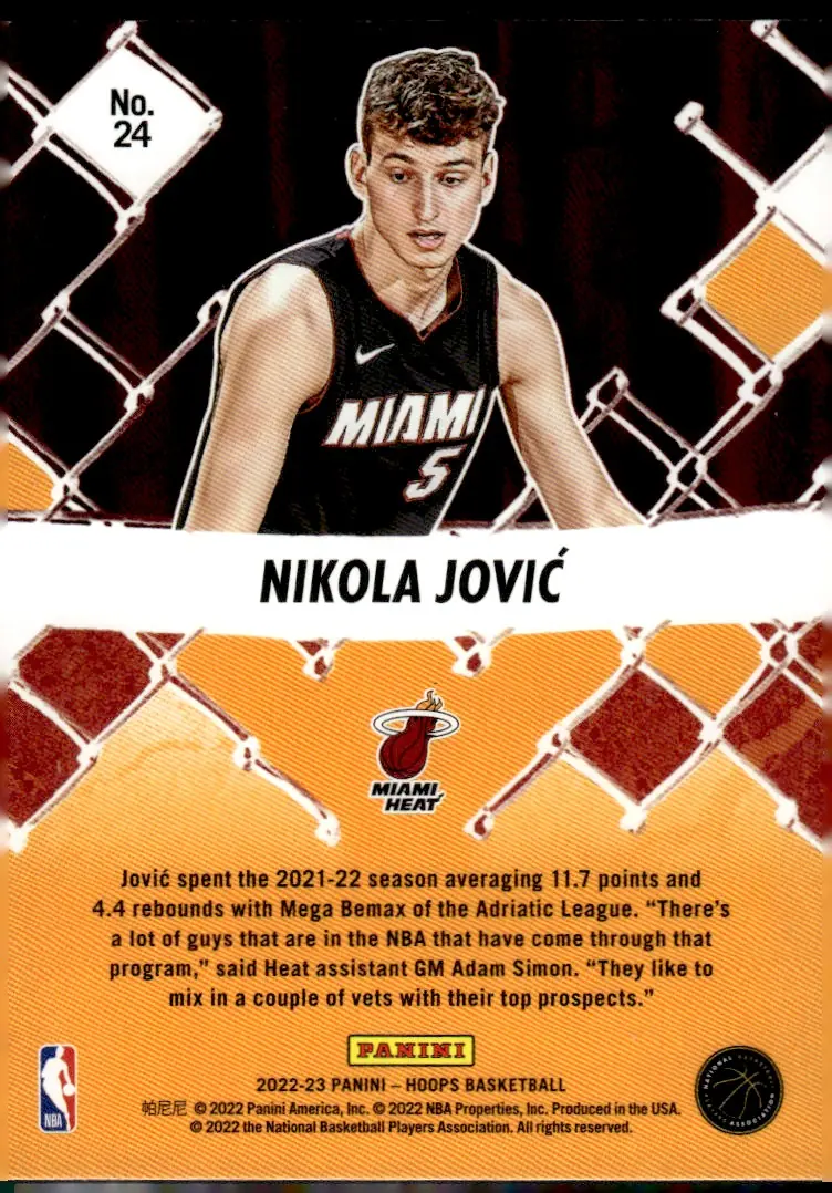 2022-23 NBA Hoops #24 Nikola Jovic (back)
