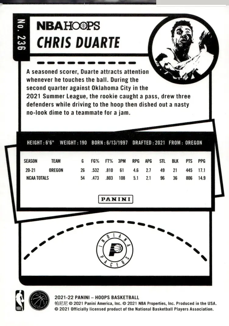 2021-22 NBA Hoops #236 Chris Duarte (back)
