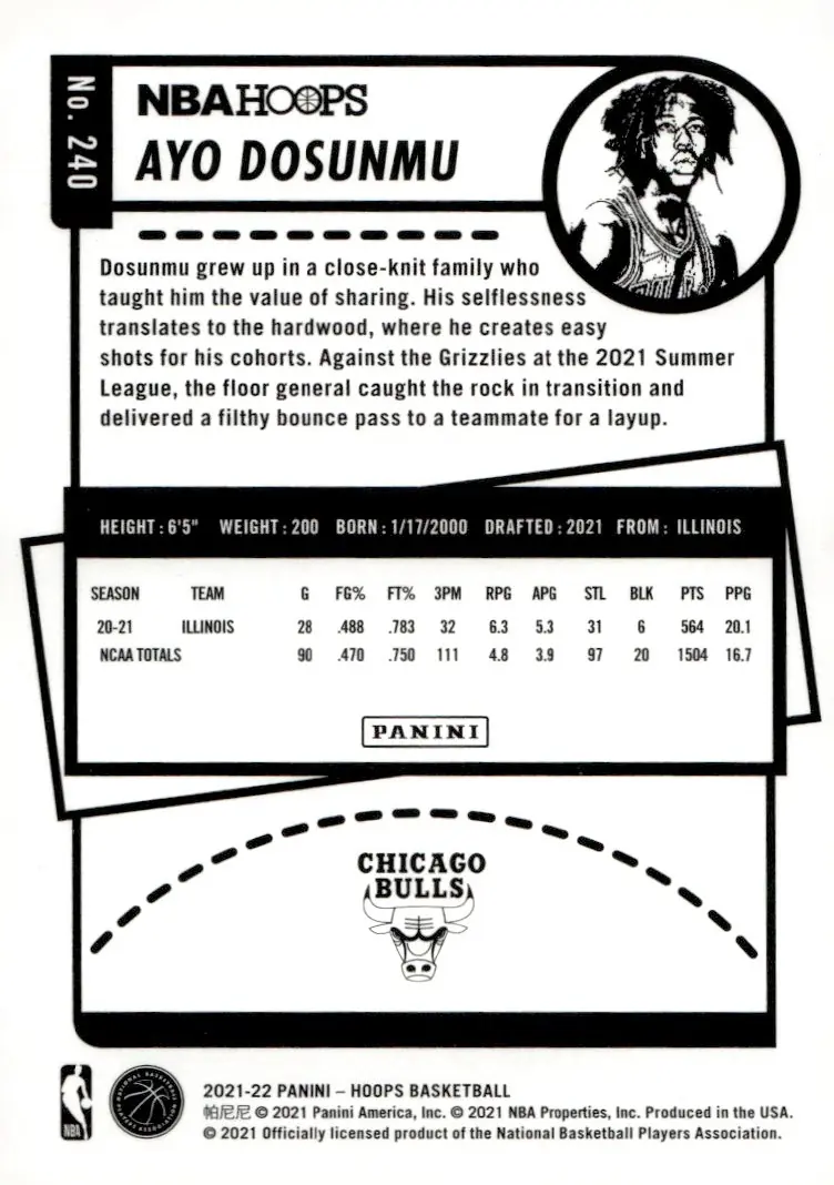 2021-22 NBA Hoops #240 Ayo Dosunmu (back)