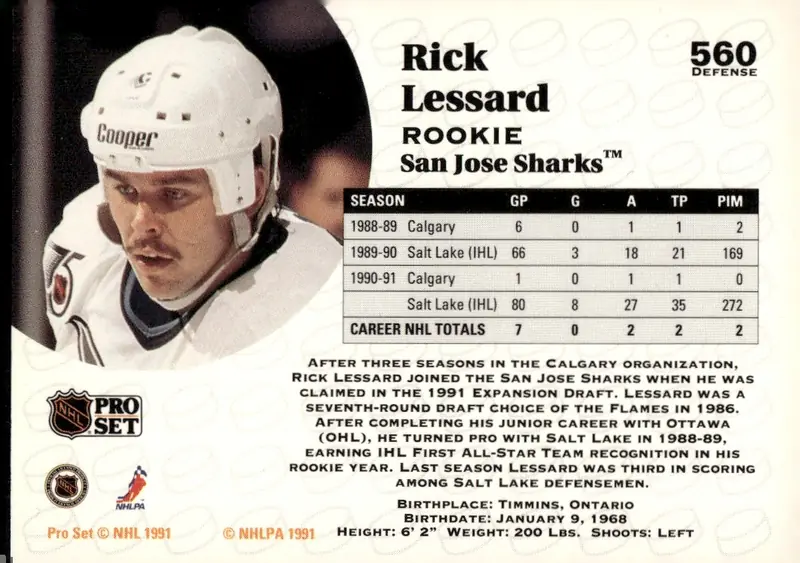 1991-92 Pro Set (Series 2) #560 Rick Lessard (back)