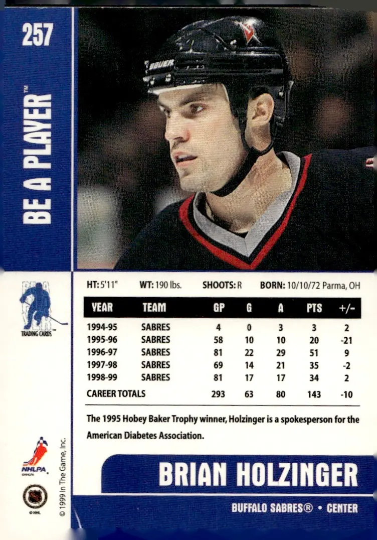 1999-00 Be A Player Memorabilia #257 Brian Holzinger (back)