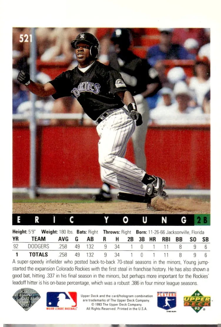 1993 Upper Deck #521 Eric Young (back)