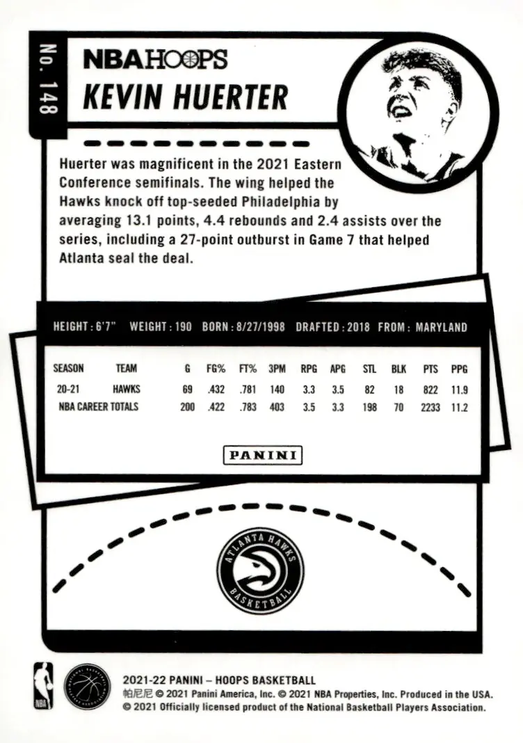 2021-22 NBA Hoops #148 Kevin Huerter (back)