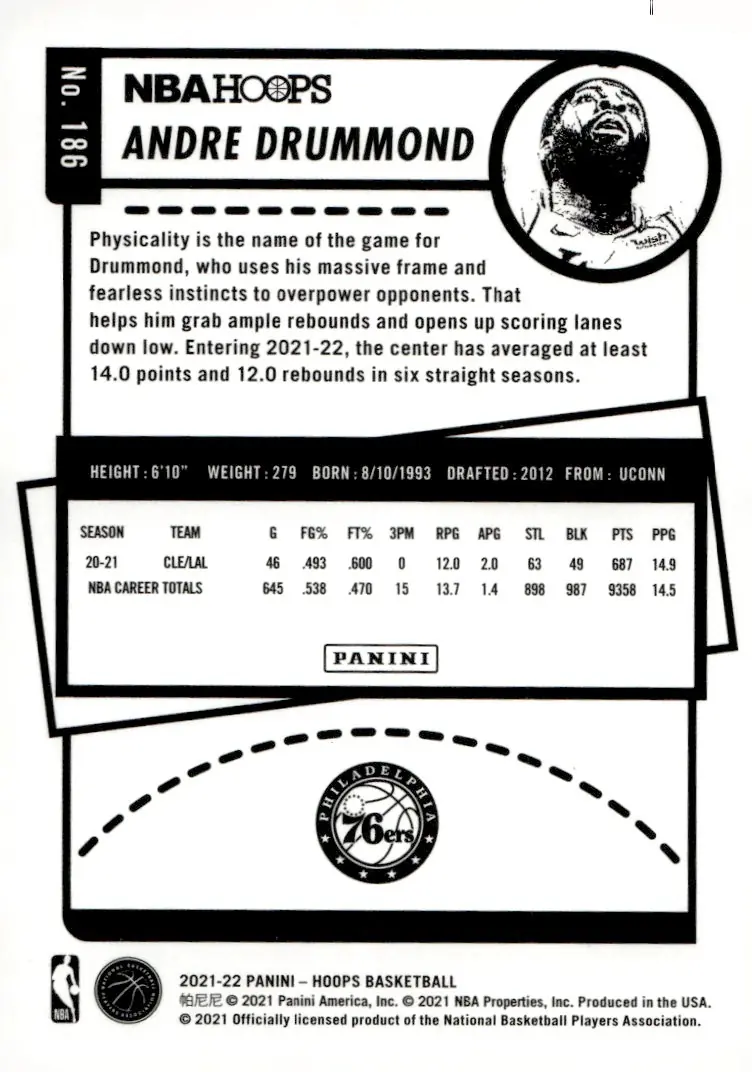2021-22 NBA Hoops #186 Andre Drummond (back)