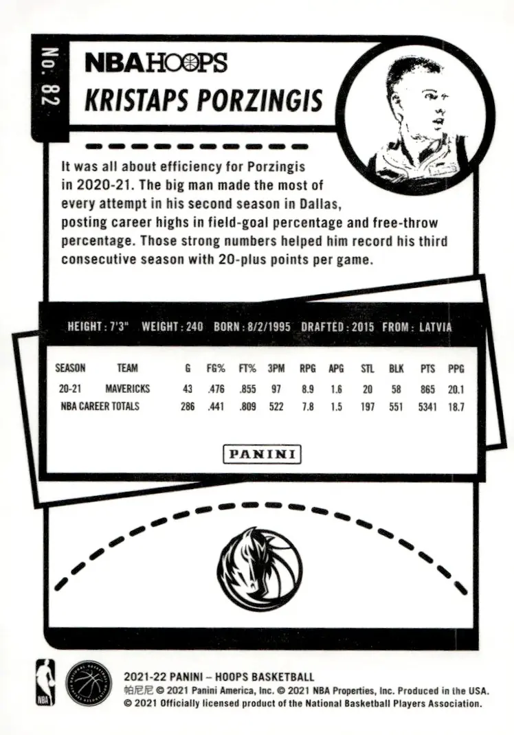 2021-22 NBA Hoops #82 Kristaps Porzingis (back)