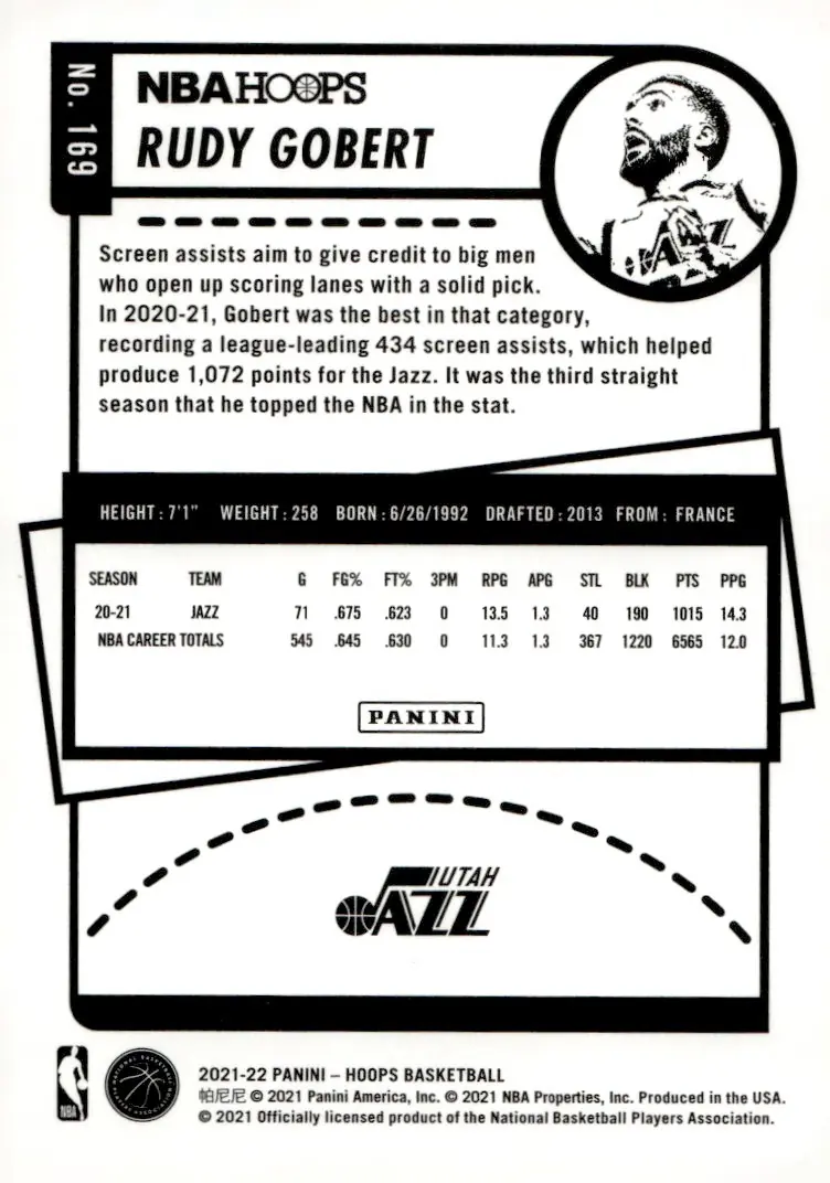 2021-22 NBA Hoops #169 Rudy Gobert (back)