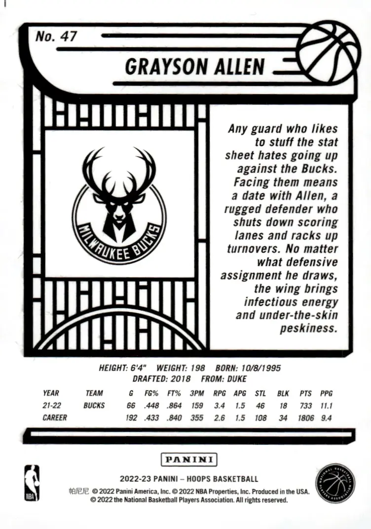 2022-23 NBA Hoops #47 Grayson Allen (back)