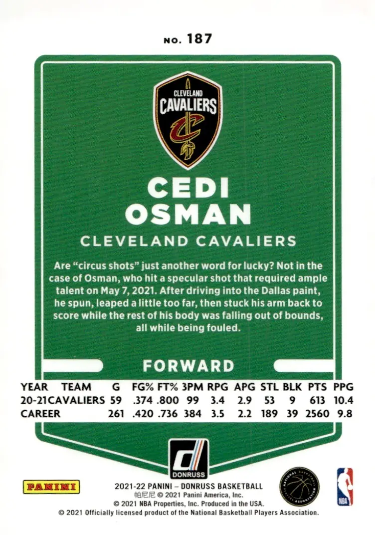 2021-22 Donruss #187 Cedi Osman (back)