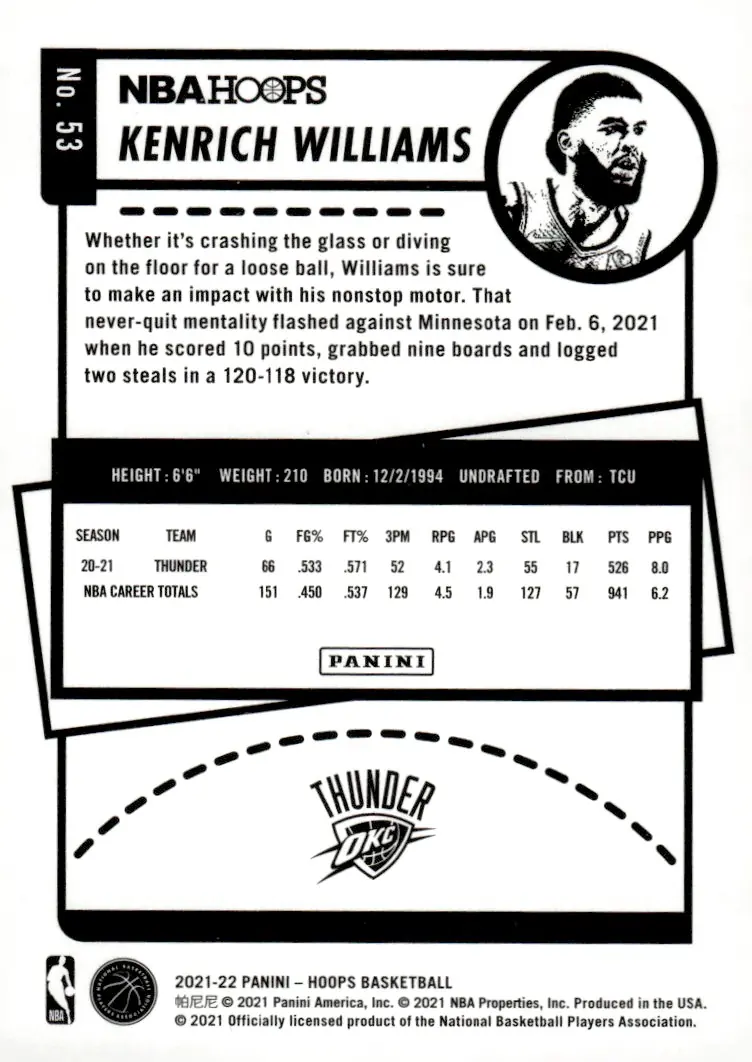 2021-22 NBA Hoops #53 Kenrich Williams (back)