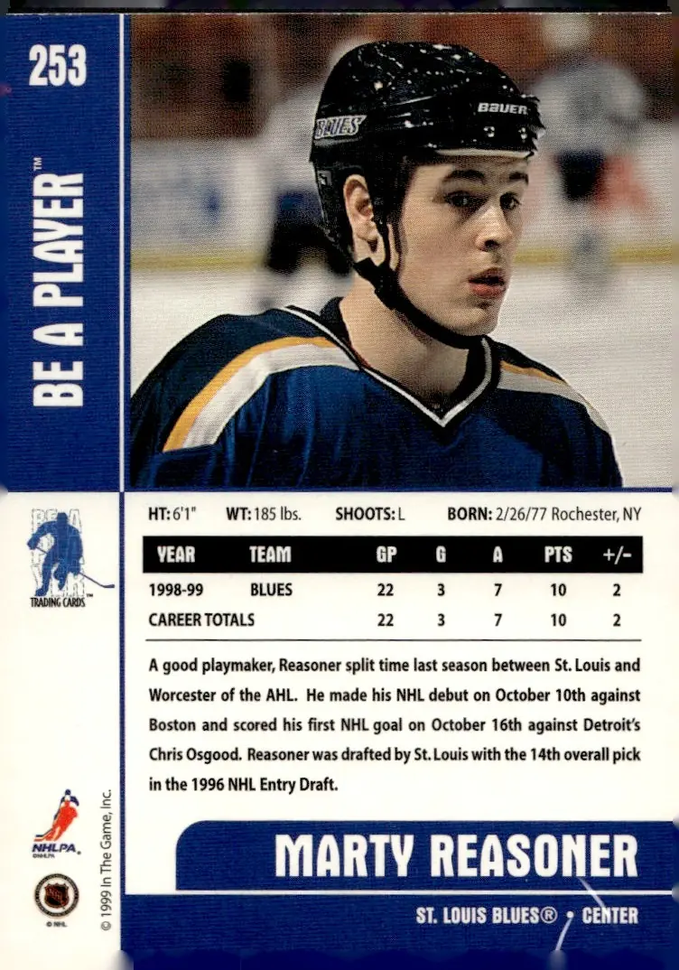 1999-00 Be A Player Memorabilia #253 Marty Reasoner (back)