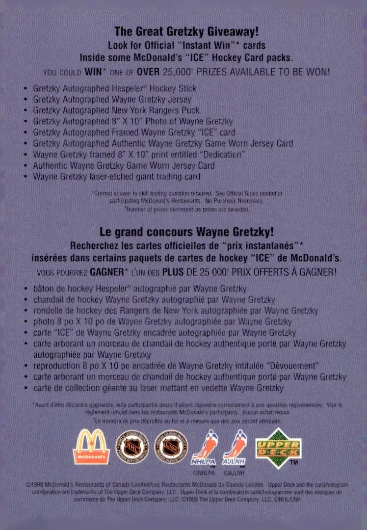 1998-99 Upper Deck McDonald's Checklist (back)
