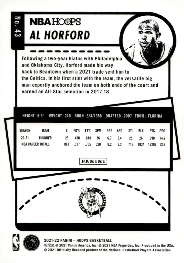 2021-22 NBA Hoops #43 Al Horford (back)