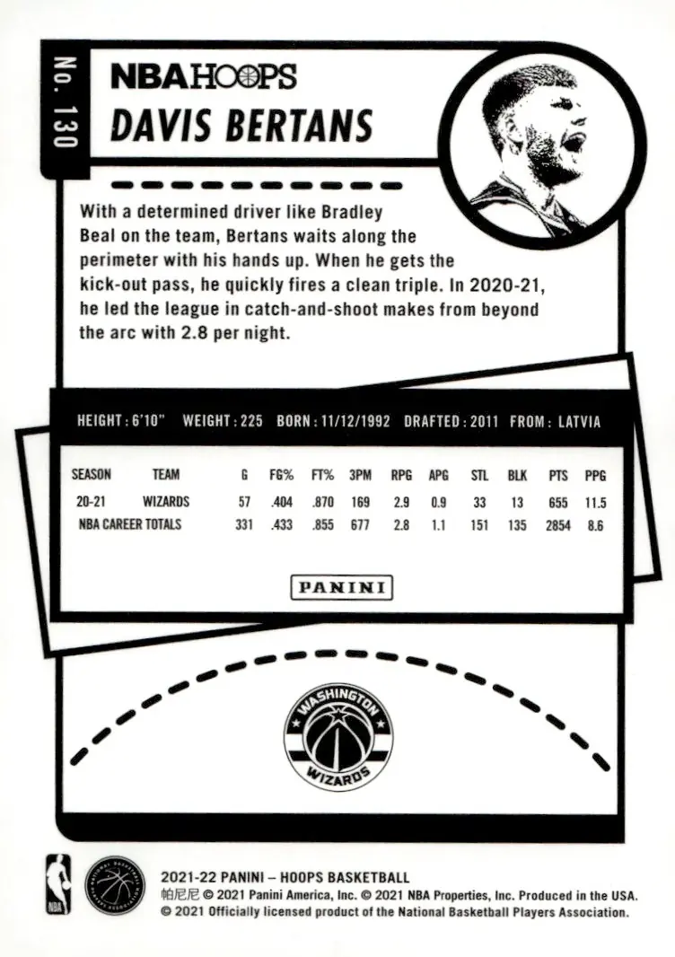 2021-22 NBA Hoops #130 Davis Bertans (back)