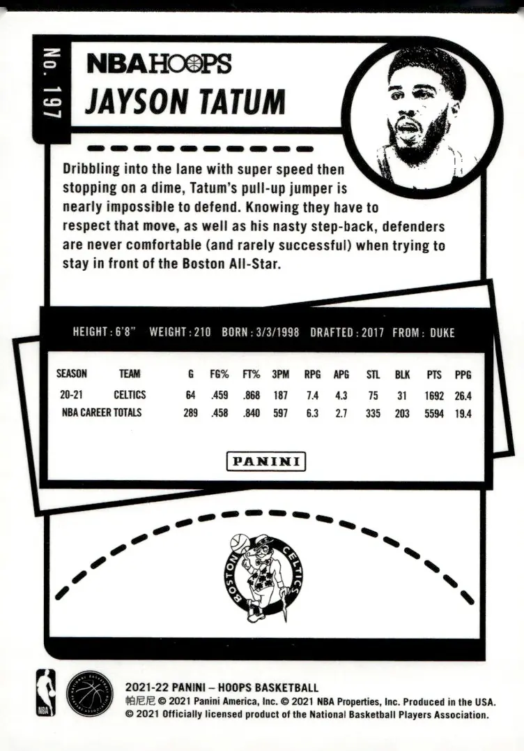2021-22 NBA Hoops #197 Jayson Tatum (back)