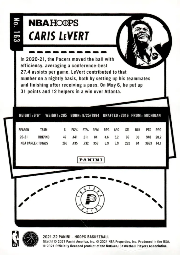 2021-22 NBA Hoops #163 Caris LeVert (back)