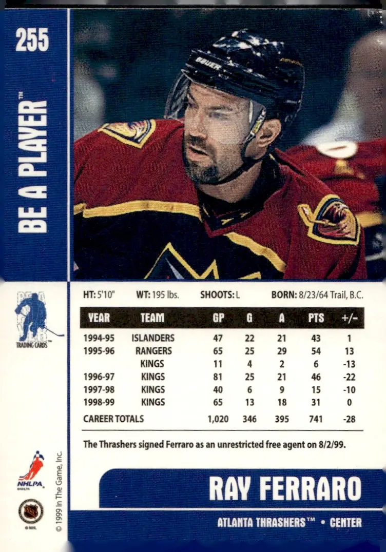 1999-00 Be A Player Memorabilia #255 Ray Ferraro (back)