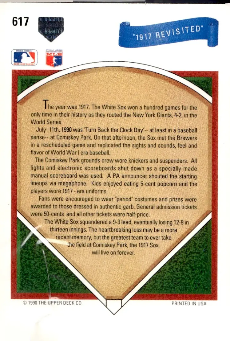 1991 Upper Deck #617 Chicago White Sox Team (back)